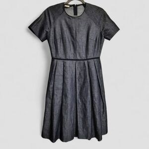 French LES COPAINS Linen Cotton Chambray Dress Italy Fit Flare Pockets 42 6